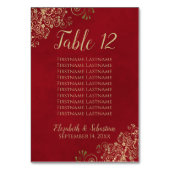 Gold Lace Chic Crimson Rood Wedding Seding Chart Kaart (Achterkant)