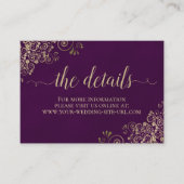 Gold Lace Chic Plum Paars Wedding Details Online Informatiekaartje (Voorkant)