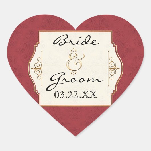 Gold & Lace Classic Elegant Wedding Invite Hart Sticker (Voorkant)