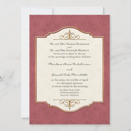 Gold & Lace Classic Elegant Wedding Invite Kaart (Voorkant)