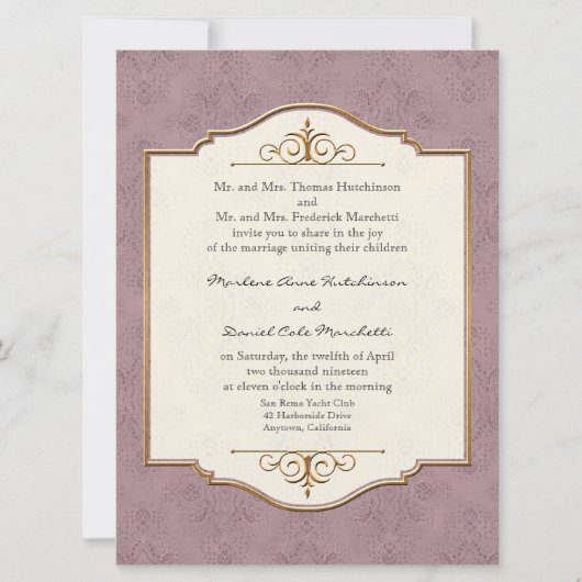 Gold & Lace Classic Elegant Wedding Invite Kaart (Voorkant)