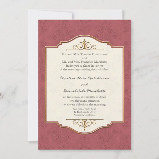 Gold & Lace Classic Elegant Wedding Invite Kaart (Voorkant)
