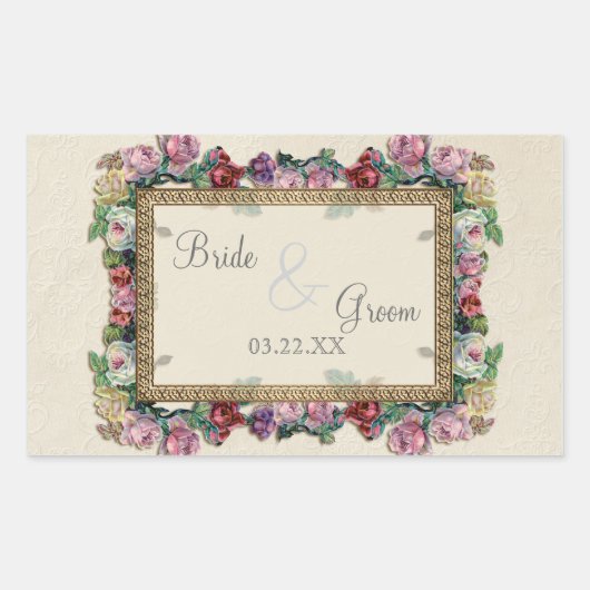 Gold & Lace Classic Elegant Wedding Invite Rechthoekige Sticker (Voorkant)