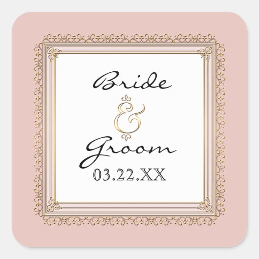 Gold & Lace Classic Elegant Wedding Invite Vierkante Sticker (Voorkant)