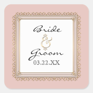 Gold & Lace Classic Elegant Wedding Invite Vierkante Sticker