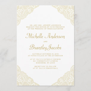Gold Lace Corners Elegant Wedding Invitation Kaart