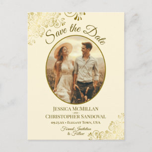 Gold Lace & Cream Wedding Save the Date Oval Photo Aankondigingskaart