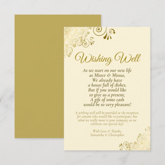 Gold Lace & Cream Wedding Wishing Well Poem Informatiekaartje (Voorkant / Achterkant)