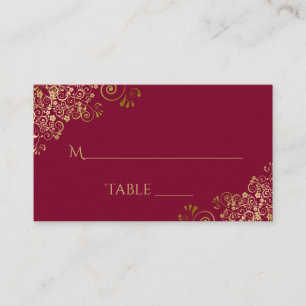 Gold Lace Elegant Burgundy Wedding Escort Kaart Plaatskaartje