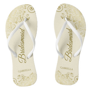 Gold Lace Elegant Ivory Cream Bridesmaid Weddensch Teenslippers