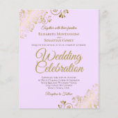 Gold Lace Elegant Lila BUDGET Weddenschap Uitnodig (Voorkant)
