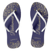 Gold Lace Elegant Navy Blue Bridesmaid Weddenschap Teenslippers (Voetbed)
