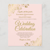 Gold Lace Elegant Pink BUDGET Weduwuitnodiging (Voorkant)