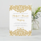 Gold Lace Elegant Wedding Invitation Kaart (Staand voorkant)