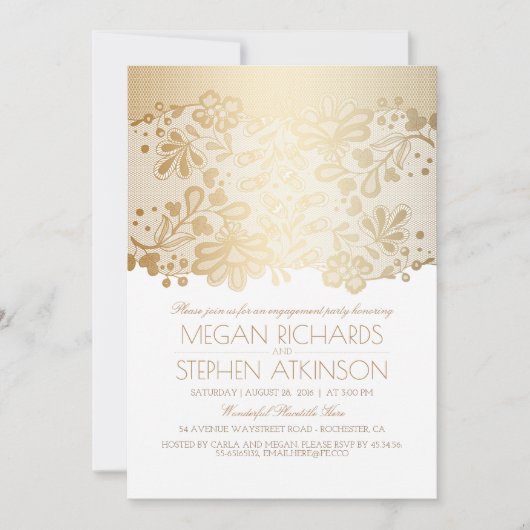 Gold Lace Elegant  White Engagement Party Kaart (Voorkant)