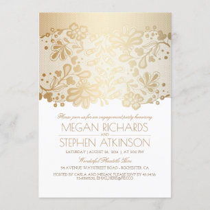 Gold Lace Elegant White Engagement Party Kaart