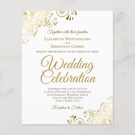 Gold Lace Elegant White PAPER Wedding Invite Flyer (Voorkant)