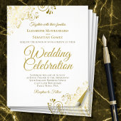 Gold Lace Elegant White PAPER Wedding Invite Flyer