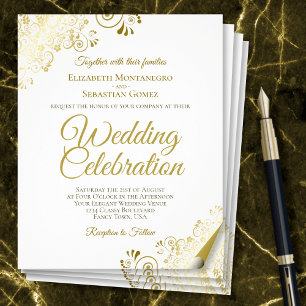 Gold Lace Elegant White PAPER Wedding Invite Flyer