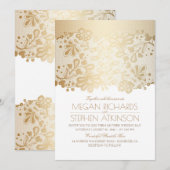 Gold Lace Elegant  Wit Huwelijk Kaart (Voorkant / Achterkant)