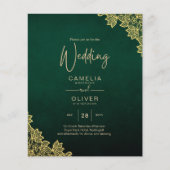 Gold Lace Emerald Green All-in-1 Wedding Invite QR (Voorkant)