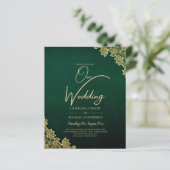 Gold Lace Emerald Green All-in-1 Wedding Invite QR (Staand voorkant)