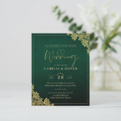 Gold Lace Emerald Green All-in-1 Wedding Invite QR (Staand voorkant)