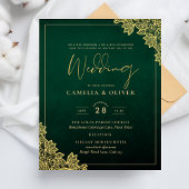 Gold Lace Emerald Green All-in-1 Wedding Invite QR