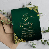 Gold Lace Emerald Green All-in-1 Wedding Invite QR