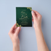 Gold Lace Emerald Green All-in-1 Wedding Invite QR Flyer (Hand)