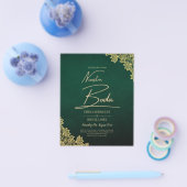 Gold Lace Emerald Green All-in-1 Wedding Invite QR Flyer (Enkel)