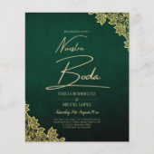 Gold Lace Emerald Green All-in-1 Wedding Invite QR Flyer (Voorkant)