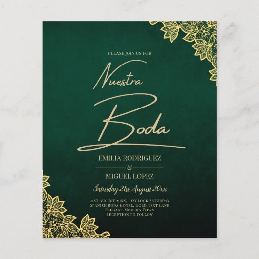 Gold Lace Emerald Green All-in-1 Wedding Invite QR Flyer (Voorkant)