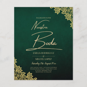Gold Lace Emerald Green All-in-1 Wedding Invite QR Flyer