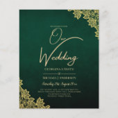 Gold Lace Emerald Green All-in-1 Wedding Invite QR Flyer (Voorkant)