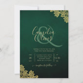 Gold Lace Emerald Green All-in-1 Wedding Invite QR Kaart (Voorkant)