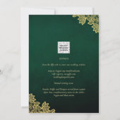 Gold Lace Emerald Green All-in-1 Wedding Invite QR Kaart (Achterkant)