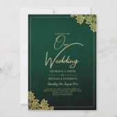 Gold Lace Emerald Green All-in-1 Wedding Invite QR Kaart (Voorkant)