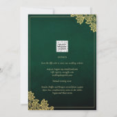 Gold Lace Emerald Green All-in-1 Wedding Invite QR Kaart (Achterkant)