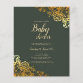 Gold Lace Emerald Green Baby shower Flyer (Voorkant)