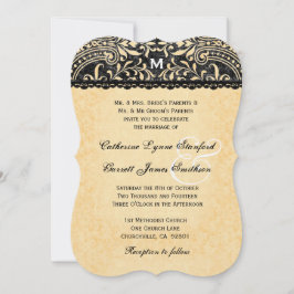 Gold Lace en Black  Damask Wedding V08 Kaart