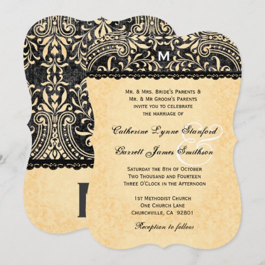 Gold Lace en Black  Damask Wedding V08 Kaart (Voorkant / Achterkant)