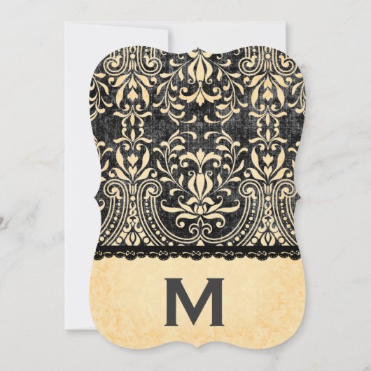 Gold Lace en Black  Damask Wedding V08 Kaart (Achterkant)