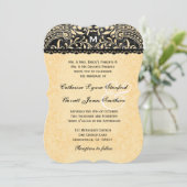 Gold Lace en Black  Damask Wedding V08 Kaart (Staand voorkant)