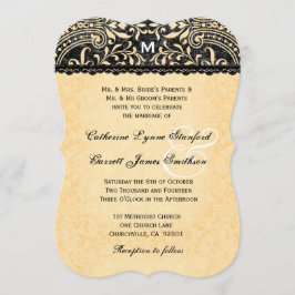 Gold Lace en Black  Damask Wedding V08 Kaart
