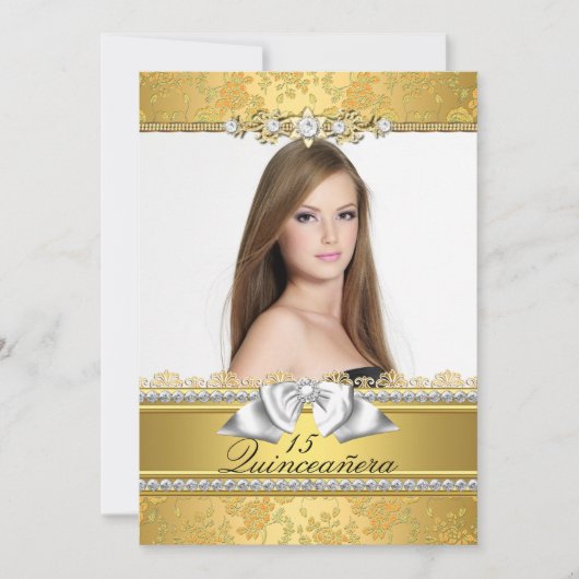  Gold Lace Foto Quinceanera Kaart (Voorkant)