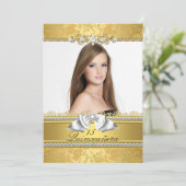  Gold Lace Foto Quinceanera Kaart (Staand voorkant)