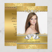  Gold Lace Foto Quinceanera Kaart (Voorkant / Achterkant)