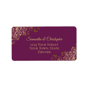 Gold Lace Frills op Cassis Paars Weddenschap Etiket