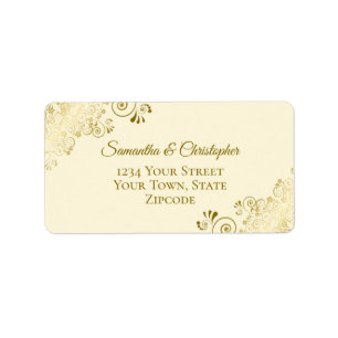 Gold Lace Frills op Cream Elegant Wedding Address Etiket